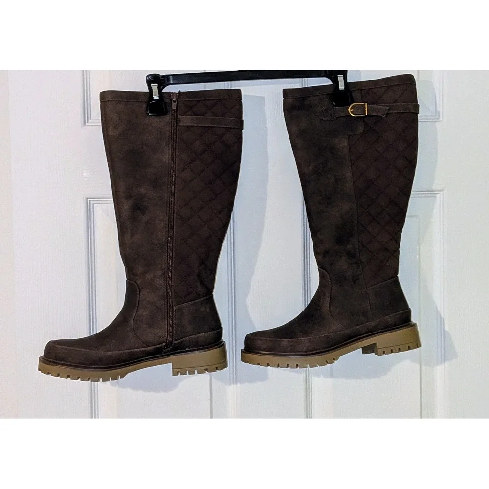 Journee Collection Zemmie Brown Quilted Knee High Boots Lug Sole Size 7‎ NEW
